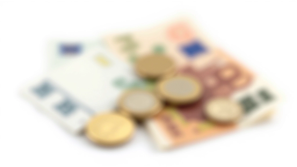 Banknoten und Münzen verschiedener europäischer Länder, angeordnet auf weißem Hintergrund, klare Fotografie